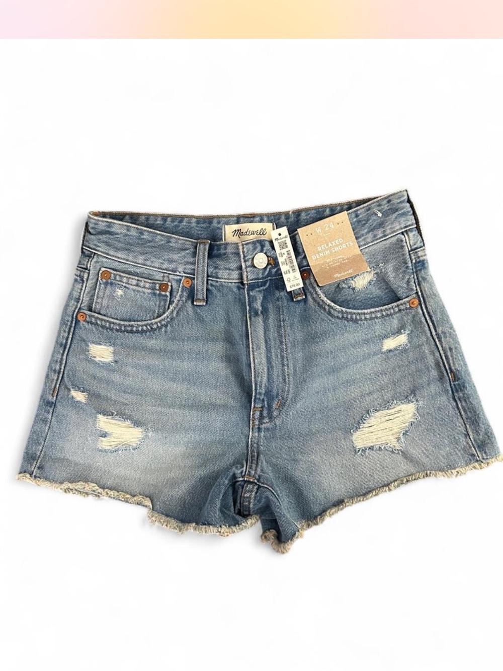 Madewell NWT Relaxed Denim Jean Shorts Distressed Raw Hem Light Wash